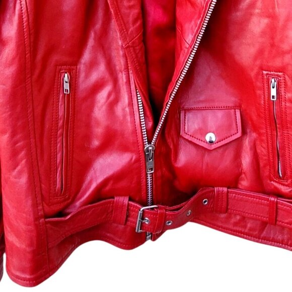 Red Leather Motorcycle Jacket Mens XL NWOT LLD Original Fonzy London Leathers - Picture 5 of 15